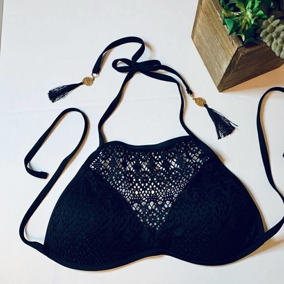 BONGO Halter Bikini Top Small Black Beach Summer Vacation Womens - Picture 3 of 6